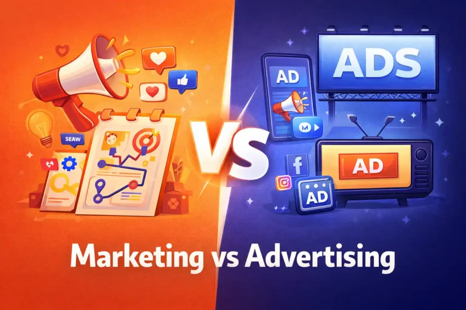 difference between marketing and advertising