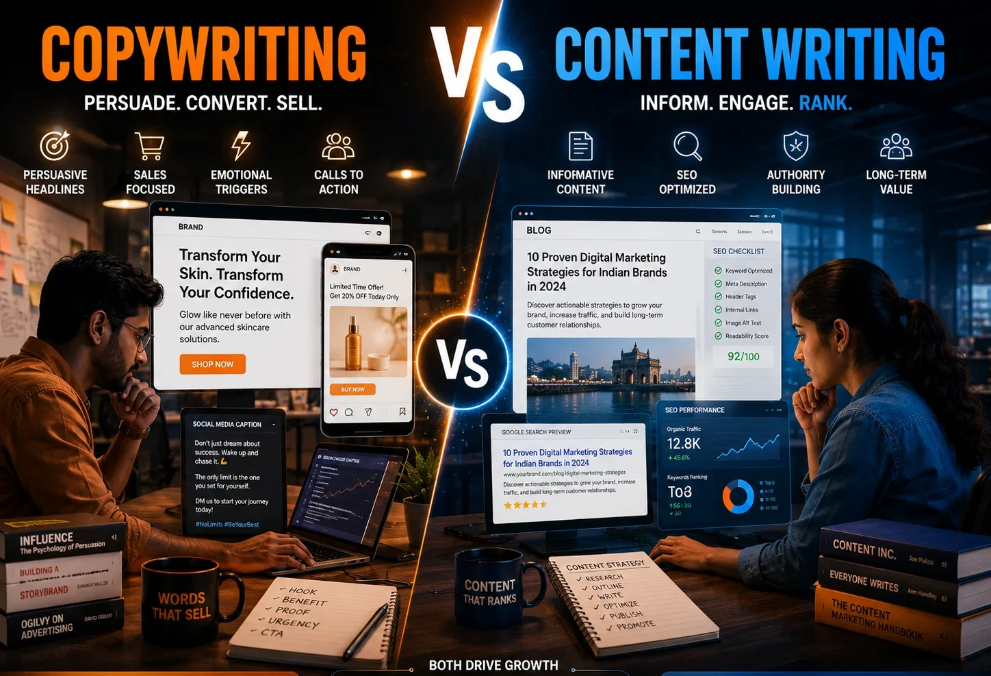 Difference between copywriting and content writing in digital marketing and SEO strategy