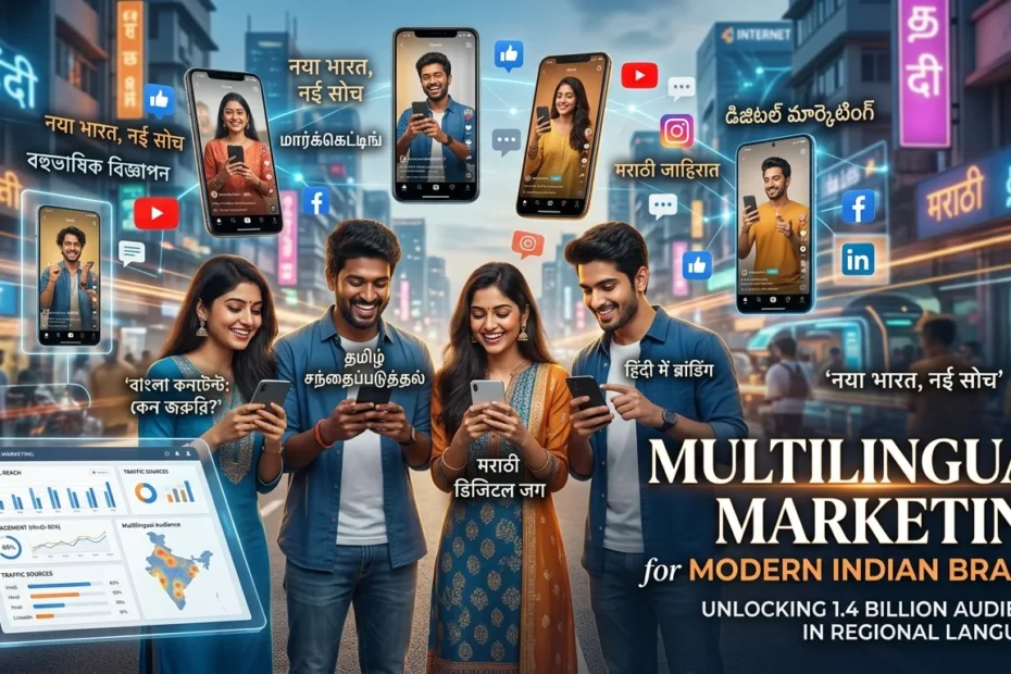 Multilingual marketing in India showing regional language digital content and Indian creator marketing