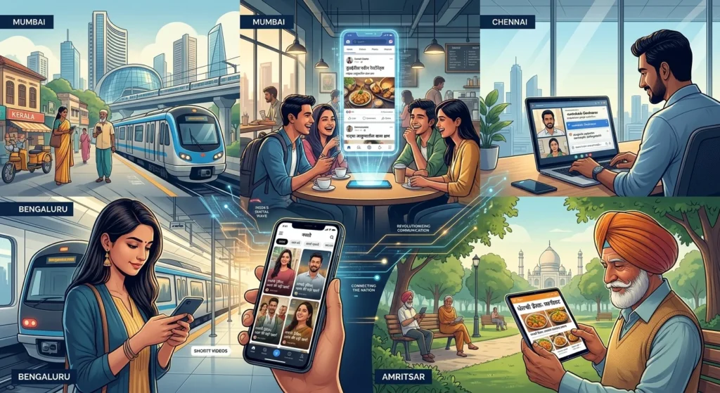 Indian audiences consuming regional language digital content on smartphones and social media platforms